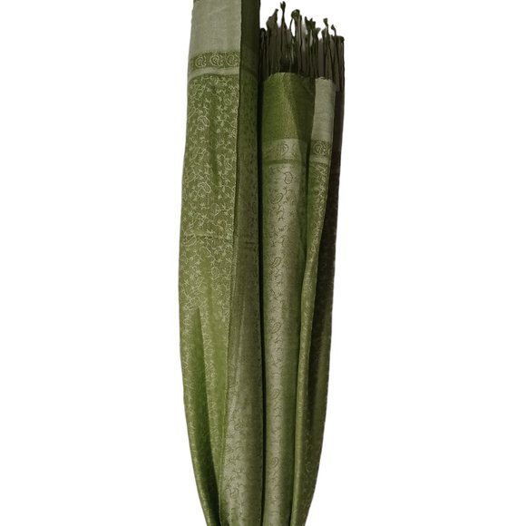 Pashmina Silk scarf Yoga Shawl Bohemian light green reversible wrap - Picture 7 of 10